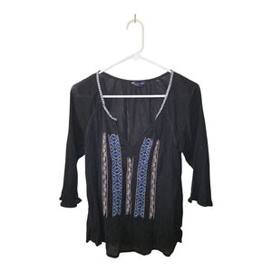 American Eagle Outfitters Black Top with Blue Embroidery
